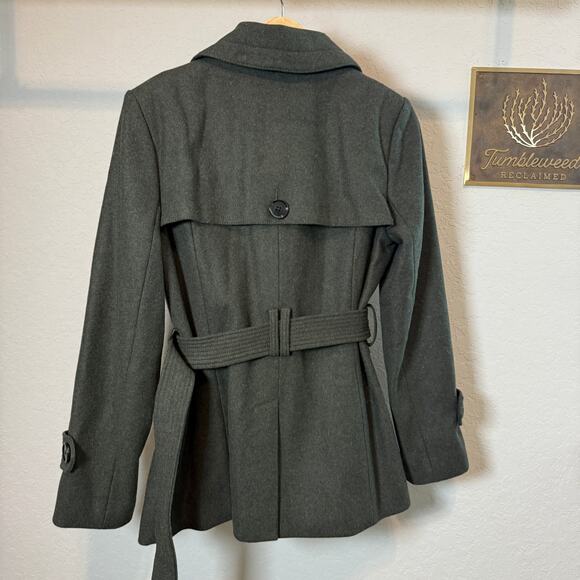 Women's Banana Republic Double Breasted Button Up Tie Waist Green Coat Sz Small - Picture 7 of 9